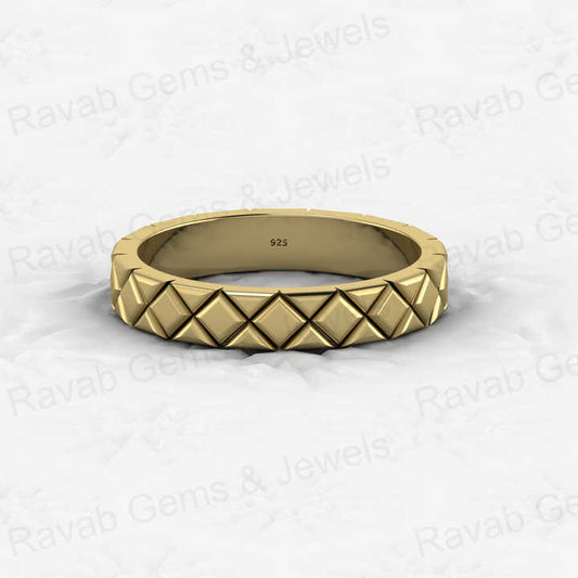 Best Selling Solid 925 Sterling Silver Gold Vermeil 4mm Band Rhombus Square Pattern Eternity Women Ring Customized Fine Jewelry