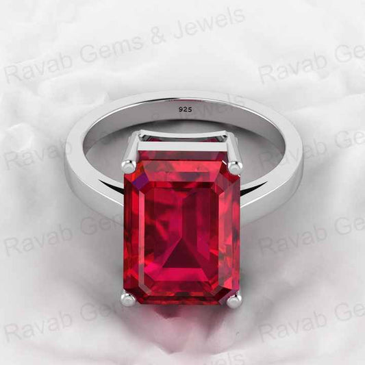 New Arrival Solid 925 Sterling Silver 10x14mm Red Garnet Hydro Rectangle Prong Setting Ring for Women Birthstone Jewelry