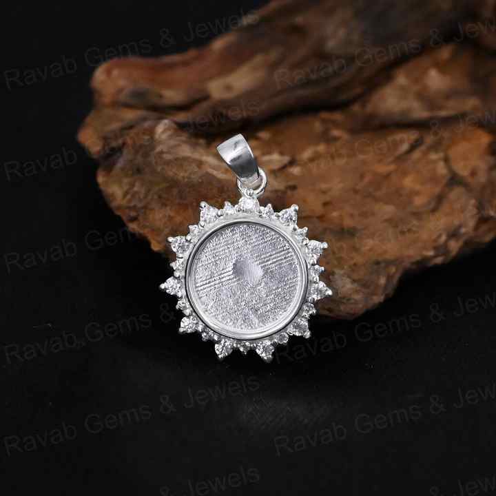 High Quality 925 Silver 10mm Surround CZ Blank Collet Charm Pendant Keepsake Breastmilk DIY Craft Jewelry Findings & Components