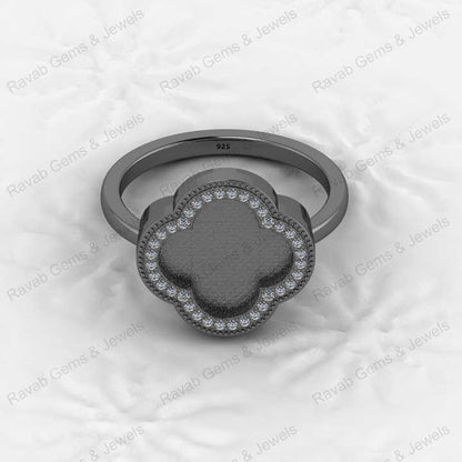 Fine Quality 925 Silver Clover Design Semi Mount Blank Setting Ring for Gemstone Ashes & Resin Findings & Wedding Wear Jewelry