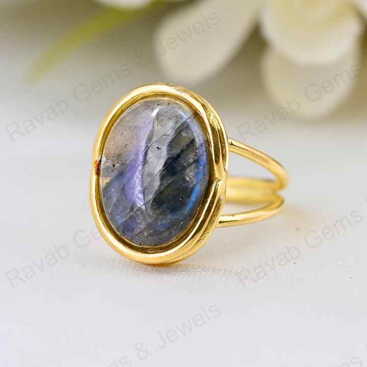 Valentine Sale Solid 925 Sterling Silver Natural Madagascar Blue Fire Labradorite Oval 10x14mm Gemstone Ring For Mens & Women