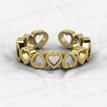 Beautiful 925 Silver 5mm Dainty Hollow Heart Love Day Gold Vermeil Eternity Band Adjustable Women Ring Fine Keepsake Jewelry