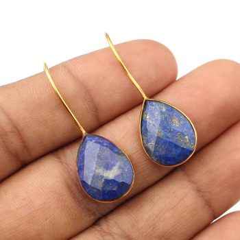 Handmade 925 Sterling Silver Dangle Earrings 18K 14K Gold Plated Natural Lapis Lazuli Stone Fine Trendy Jewelry Women Weddings