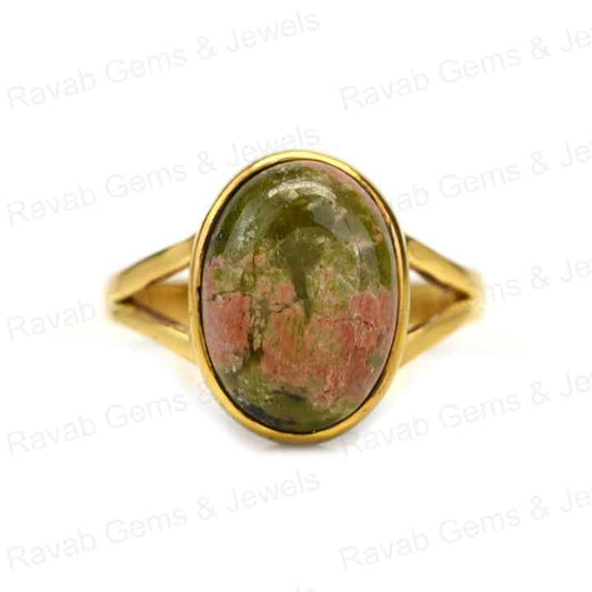 New Arrival 10x14mm Oval Shaped 925 Silver Women's Fine Ring Natural Unakite Gold Vermeil Eternity Split Band with Bezel Setting