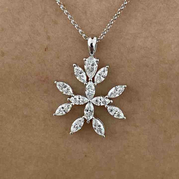 Genuine 925 Sterling Silver Lab-Diamond Marquise Cut Snowflake Design Chain Necklace For Women's Mother's Day Pendant Jewelry