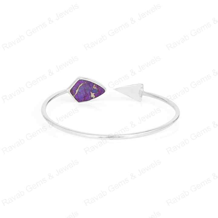 Best Selling Mohave Purple Copper Turquoise 925 Silver Bezel Shield Adjustable Arrow Shape Designer Bangle Fine Native Jewelry