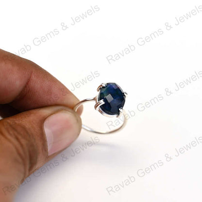 Solid 925 Sterling Silver Manmade Abalone Quartz Doublets Oval Checker Cut Prong Setting Ring for Women Handmade Jewelry