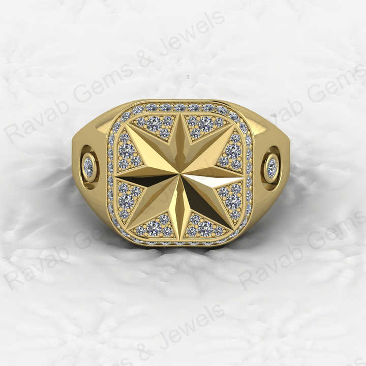 Best Selling Men's 925 Sterling Silver Signet Ring Carved North Star With CZ Diamond Fine Personalized Wedding Jewelry