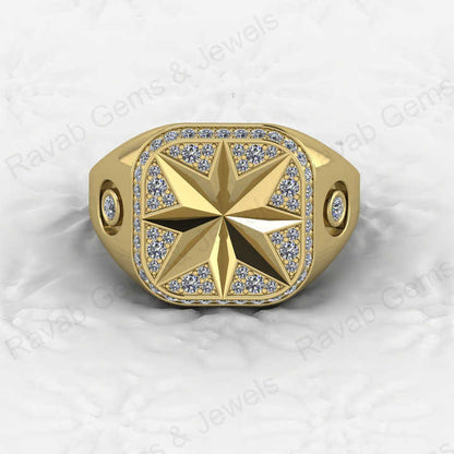 Best Selling Men's 925 Sterling Silver Signet Ring Carved North Star With CZ Diamond Fine Personalized Wedding Jewelry