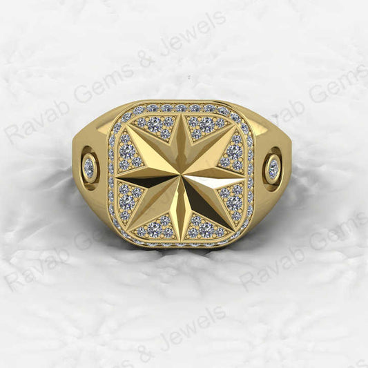 Best Selling Men's 925 Sterling Silver Signet Ring Carved North Star With CZ Diamond Fine Personalized Wedding Jewelry