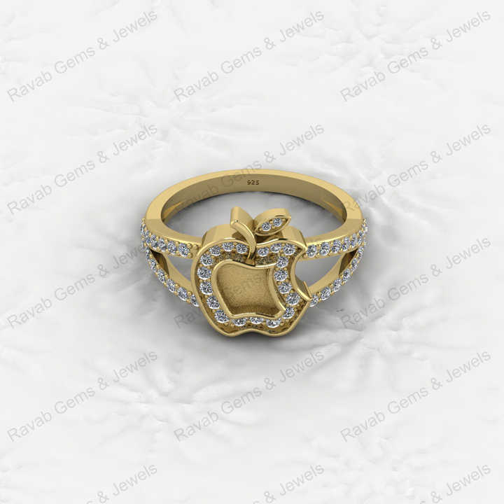 Genuine Solid 925 Sterling Silver Apple Brand Logo With CZ Semi Mount Ring Bezel Setting for Breastmilk and Ashes Resin Jewelry