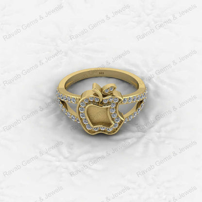 Genuine Solid 925 Sterling Silver Apple Brand Logo With CZ Semi Mount Ring Bezel Setting for Breastmilk and Ashes Resin Jewelry