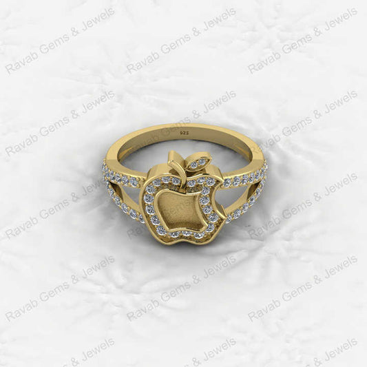 Genuine Solid 925 Sterling Silver Apple Brand Logo With CZ Semi Mount Ring Bezel Setting for Breastmilk and Ashes Resin Jewelry