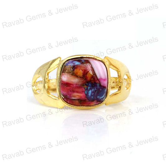 Hot Sell Natural Multi Spiny Oyster Turquoise Cushion Shape 12mm Solid 925 Sterling Silver 18k Gold Filled Women Designer Ring