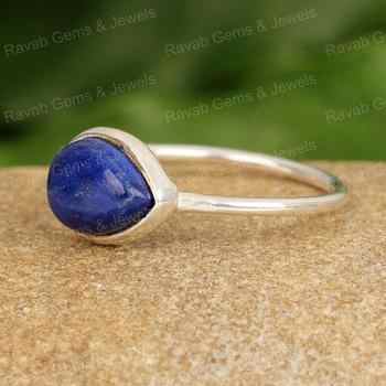 Best Selling Women's 925 Sterling Silver Ring Genuine Lapis Lazuli 8x10mm Pear Shape Handmade Designer Daily Wear for Parties