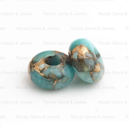 Best Quality Natural Amazonite Copper 14x8mm Rondelle Shape Smooth 5mm Big Hole Size Loose Gemstone Beads for Making Jewelry