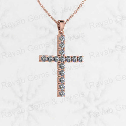 Genuine 925 Sterling Silver 35mm Long Cross CZ Diamond Micro Pave Set Hip Hope Pendant 18" Necklace Keepsake Handmade Jewelry
