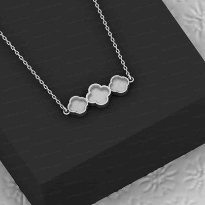 Genuine 925 Silver Clover Collet Bezel Cup Semi Mount Charm Pendant Necklace Setting for Ashes Stone Resin DIY Jewelry Findings