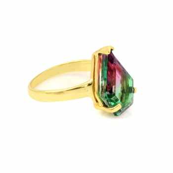 Best Selling Bio Tourmaline Doublet Quartz Gemstone Bezel Gold Vermeil Eternity Handmade 925 Silver Women Ring Fine Jewelry