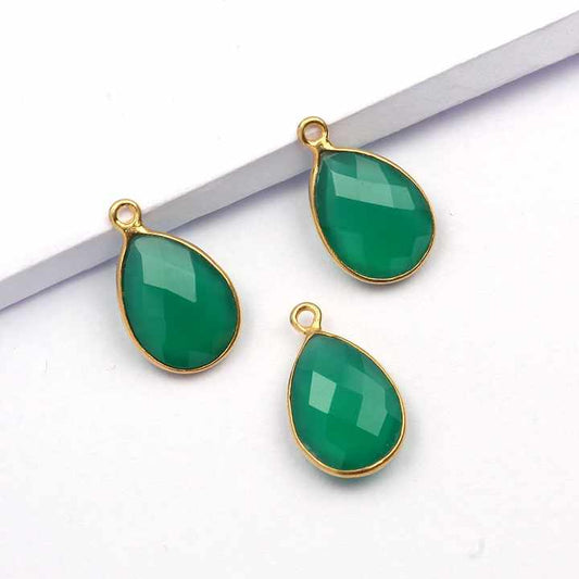 High Quality 12x16mm Genuine Green Onyx Gemstone Bezel Pendant Necklace 18K Gold Plated Pear Charm Fine Pendants Charms