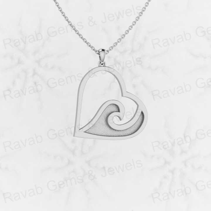 Genuine 925 Sterling Silver 25mm Beach-Ocean-Sea Waves Heart Charm Semi Mount Blank Setting Resin Ashes Work Necklace Findings