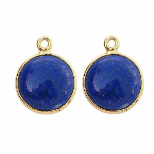 Superb 12x16mm Natural Lapis Lazuli Gemstone Bezel Jewelry Gold Plated 925 Silver Round Cabochon Charm Pendant for Necklace