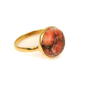Genuine 925 Sterling Silver 18K Gold Plated Fine Jewelry Mohave Spiny Oyster Copper Turquoise Gemstone 12mm Bezel Setting Ring