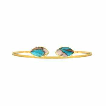 Best Quality Solid 925 Sterling Silver 18k Gold Plated Pink Copper Turquoise Marquise Adjustable Cuff Bangle Fine Jewelry