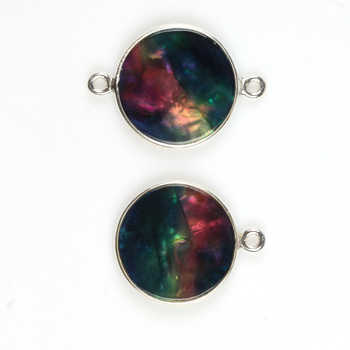 12mm Abalone Shell Hydro Quartz Gemstone Jewellery Handmade Sterling Silver Round Coin Charm Connector for Pendant and Necklace