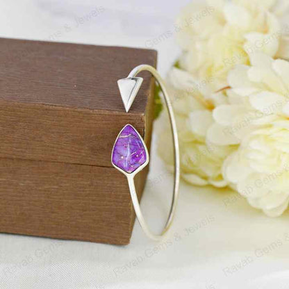 Best Selling Mohave Purple Copper Turquoise 925 Silver Bezel Shield Adjustable Arrow Shape Designer Bangle Fine Native Jewelry