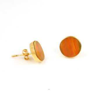 New Arrival 10mm Orange Fire Opal Synthetic Flat Stud Earrings Solid 925 Sterling Silver 18K Gold Filled Girls Party Wear Gift