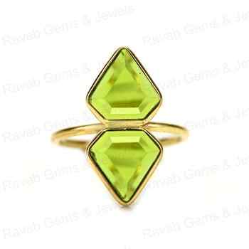 Top Quality Solid 925 Sterling Silver Peridot Hydro 10x14mm Fancy Cut Bezel Setting 18k Gold Plated Ring for Women Fine Jewelry