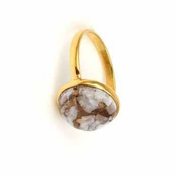 Suberb 12mm Natural White Calcite Wedding Ring for Women High-Polished Gold Plated Sterling Silver Latest Design for Parties