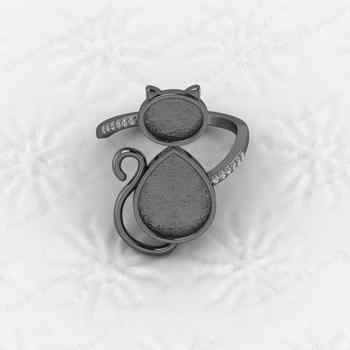 Genuine 925 Sterling Silver Semi Mount Ring Pear Oval CZ Cat Logo Personal Pet Good Resin Ashes Jewelry Jewelry Findings