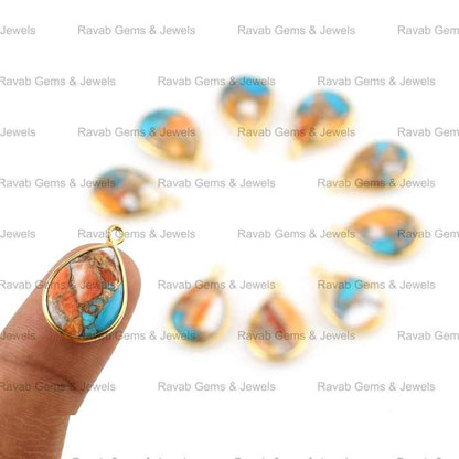 Best Selling Mohave Spiny Oyster Copper Turquoise Gemstone 12x16mm Pear Charms Pendant for Earring Bracelet Necklace DIY Making