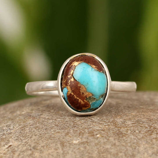 Top Selling Genuine Lava Copper Turquoise Oval Shaped 10x14mm Gemstone Solid 925 Sterling Silver Women Handmade Ring Jewelry