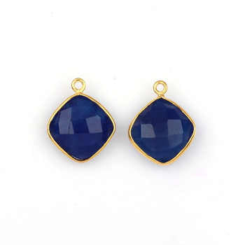 12mm Blue Sapphire Faceted Hydro Quartz Gemstone 18K Gold Plated Sterling Silver Bezel Cushion Fine Pendants Charms Pendant Bail
