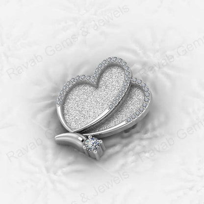 Genuine 925 Silver 40x28mm Couple Heart Blank Bezel CZ Charm Pendant Setting Ashes Resin Keepsake Jewelry Findings Components