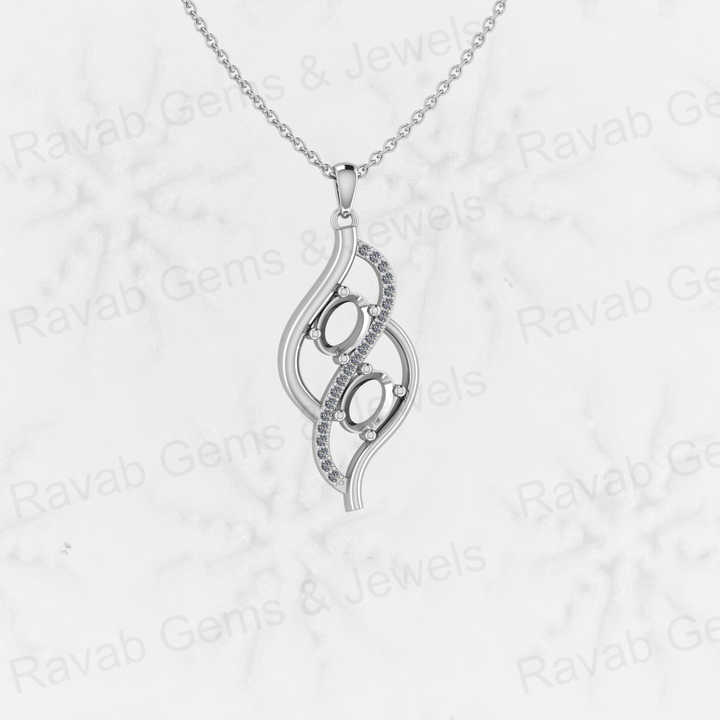 High Quality 925 Sterling Silver 29mm Wave Infinity Charm Semi Mounting Pendant With CZ Fine Gemstone Jewelry With Chain Finding