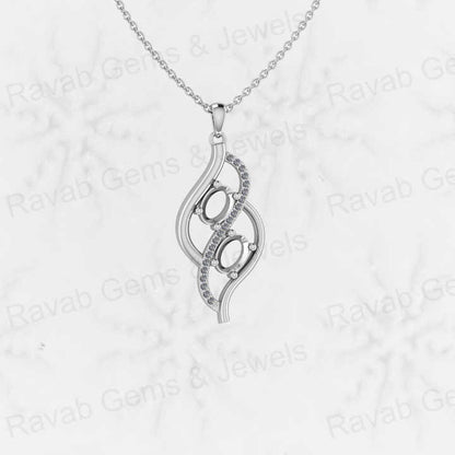 High Quality 925 Sterling Silver 29mm Wave Infinity Charm Semi Mounting Pendant With CZ Fine Gemstone Jewelry With Chain Finding