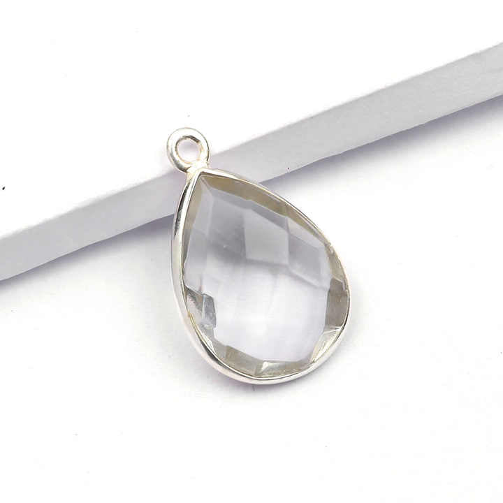 Best Selling Custom Design Natural Gemstone Clear Crystal Quartz Silver Bezel Charm Pendant Sterling Silver Gold Plated