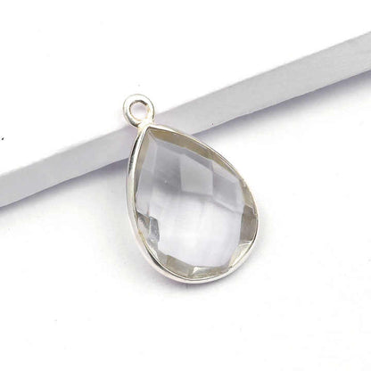 Best Selling Custom Design Natural Gemstone Clear Crystal Quartz Silver Bezel Charm Pendant Sterling Silver Gold Plated