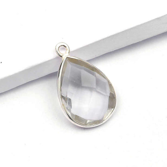 Best Selling Custom Design Natural Gemstone Clear Crystal Quartz Silver Bezel Charm Pendant Sterling Silver Gold Plated