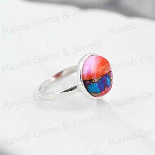 Best Selling 12mm Mohave Mix Oyster Copper Turquoise Gemstone 925 Silver Handmade Round Shape Bezel Ring Fine Jewelry For Women