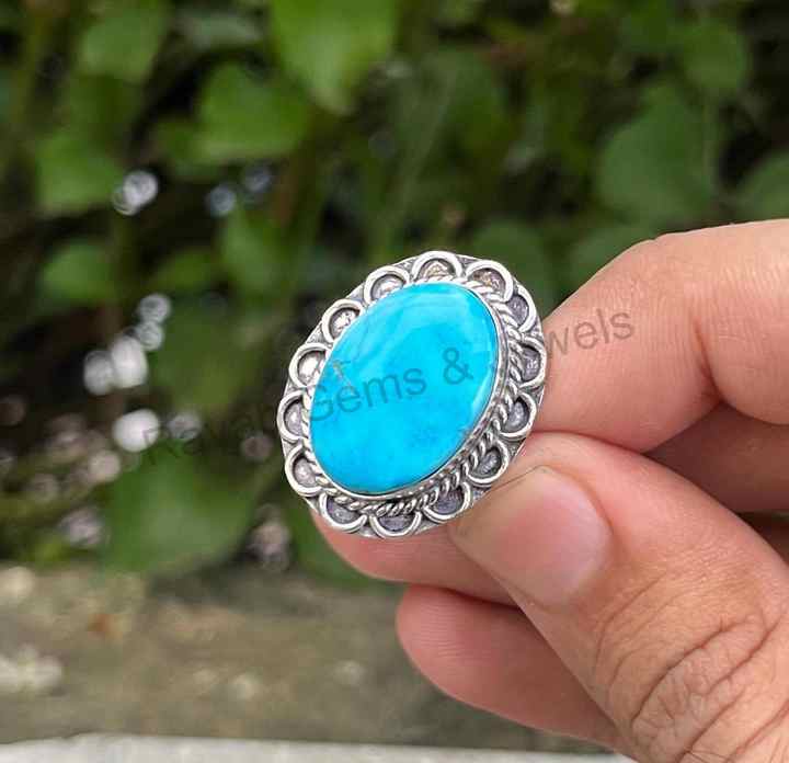 Best Quality Solid 925 Sterling Silver Natural Blue Arizona Turquoise Women's Oxidized Cocktail Ring Handmade Fine Craftsmanship