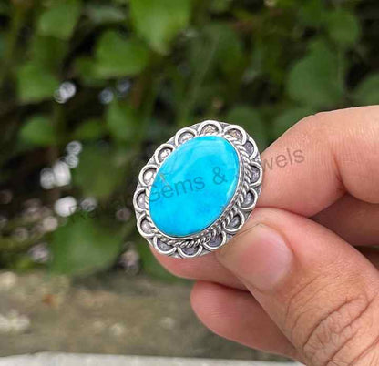Best Quality Solid 925 Sterling Silver Natural Blue Arizona Turquoise Women's Oxidized Cocktail Ring Handmade Fine Craftsmanship