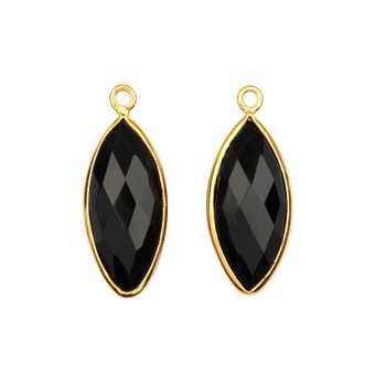 Best Quality 8x16mm Faceted Marquise Shape Bezel Setting Genuine Black Onyx Gemstone 925 Silver Charm Pendant Necklace Bracelet