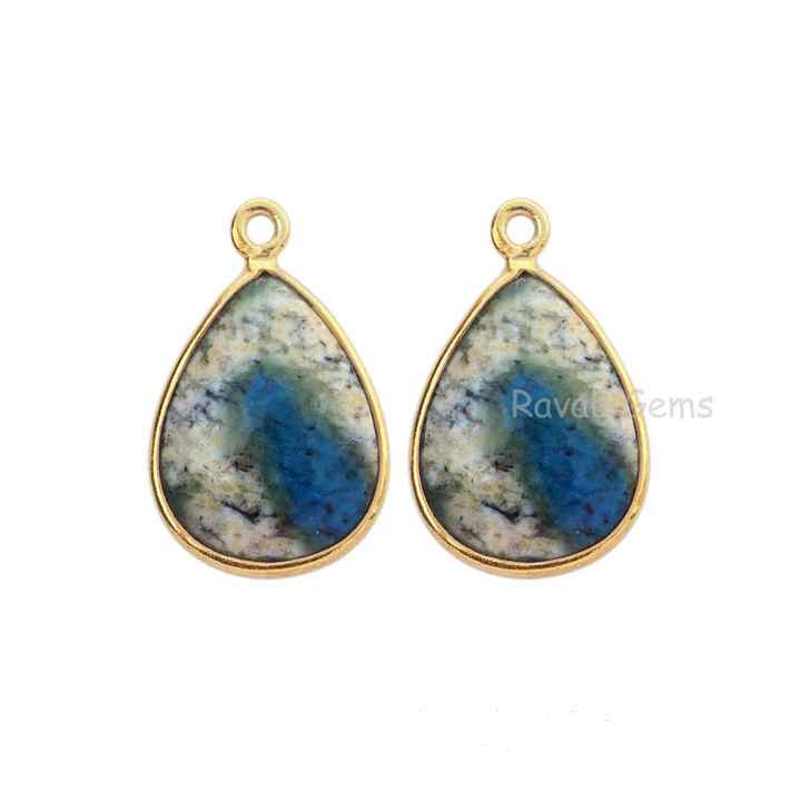 12x16mm Pear Shape Briolette Natural K2 Jasper Gemstone 925 Sterling Silver Bezel Setting for Necklaces Bracelets Charms