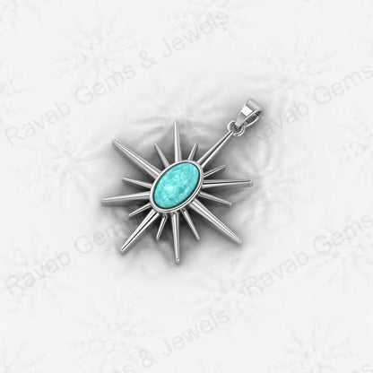 New Arrival Solid 925 Sterling Silver Natural Amazonite 6x10mm Flat Oval Compass Design Bezel Setting Fine Pendant for Women