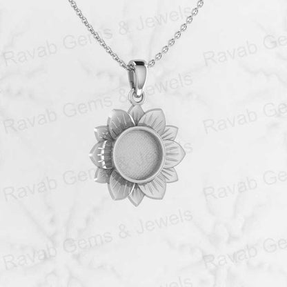 Solid 925 Sterling Silver 29x21mm Sunshine Sunflower Semi Mounting Blank Charm Pendant Resin & Ashes Work Jewelry Findings